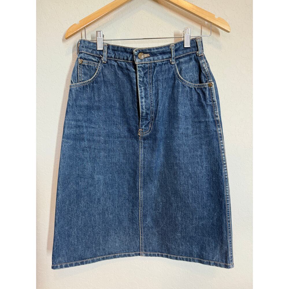 Women's Anne Klein Denim Blue Jean‎ Knee Length A-Line Skirt Size 10
